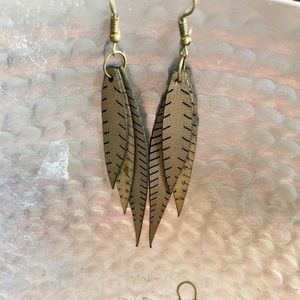 Bronze Triple Stacked Leather Earring
